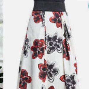 Milly White Floral Skirt with Red and Black Flowers